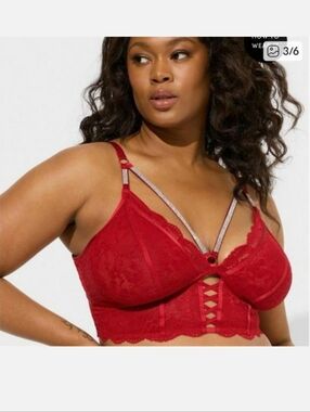 Lace Longline Bralette in Red